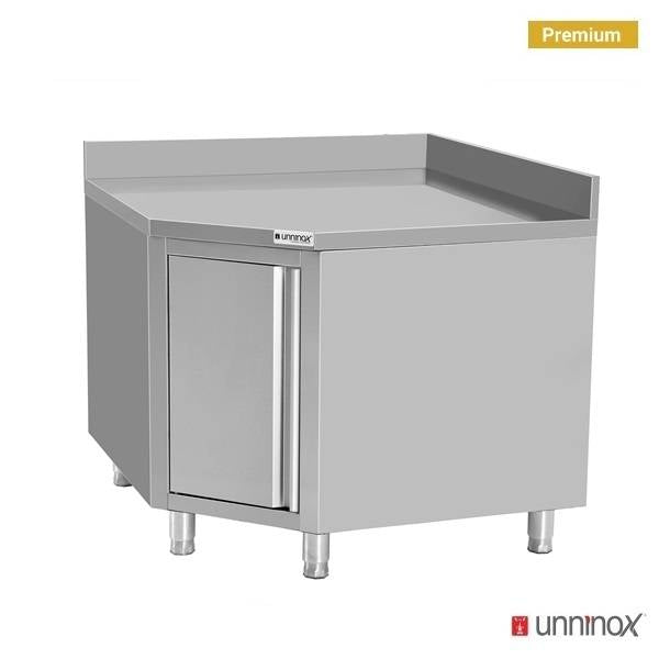 Meuble d'angle inox 2 portes avec dosseret - L 1000 x P 700 x H 850 mm - Unninox