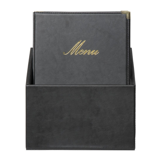 Boîte avec 20 protège-menus simili cuir A4 × 4 Classic noirs - Securit