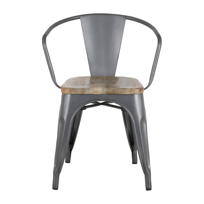 Fauteuils gris acier à dossier incurvé avec assise en bois Bistro (lot de 4) - Bolero