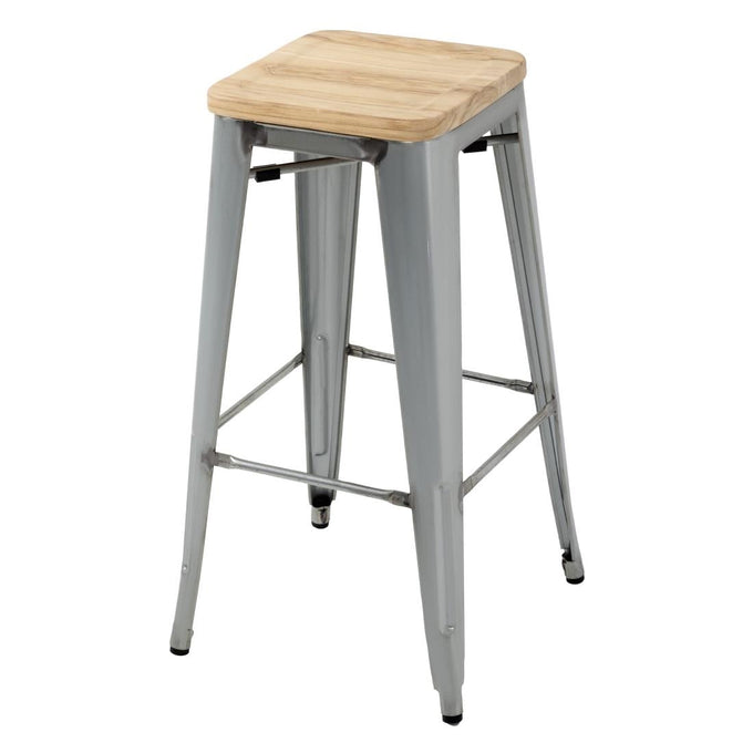 Tabourets hauts en acier galvanisé avec assise en bois Bistro (lot de 4) - Bolero