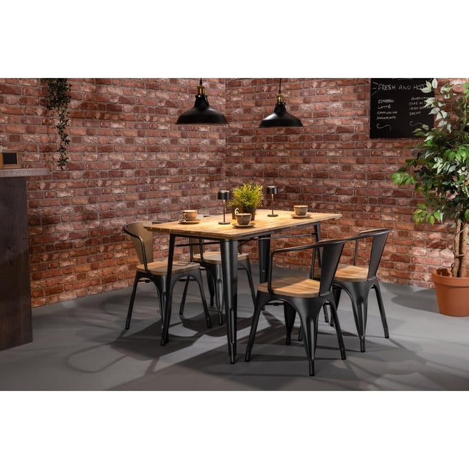 Table à manger à plateau à lattes en bois de manguier et piètement gris acier Bistro 1200 mm - Bolero