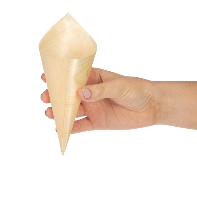 Cônes biodégradables en peuplier 75 × 170 mm (lot de 100) - Fiesta Compostable