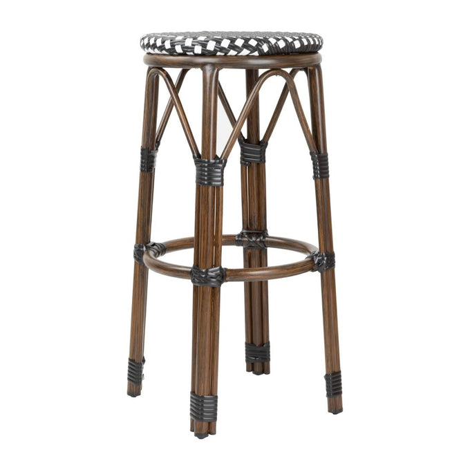 Tabourets de bar en rotin PE style parisien bois foncé noirs (lot de 2) - Bolero