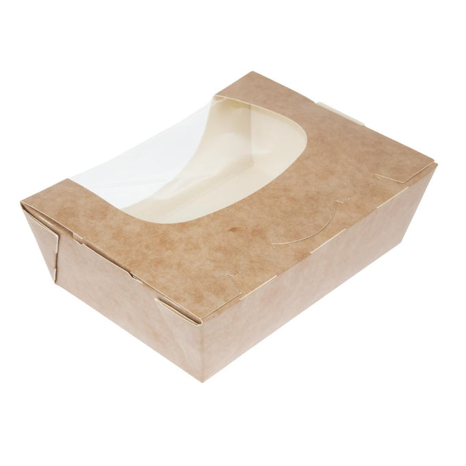 Barquettes à salade kraft recyclables avec fenêtre acétate 825 ml (lot de 200) - Colpac