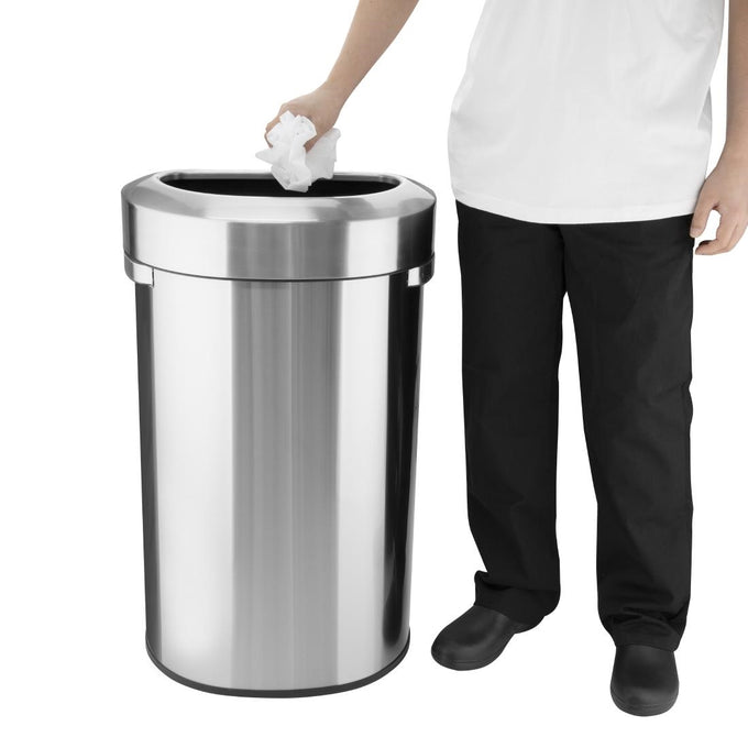 Poubelle en D en acier brossé avec couvercle ouvert 86 L - Bolero