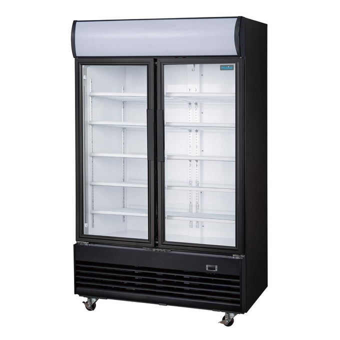 Vitrine réfrigérée positive 2 portes battantes avec caisson lumineux Série G 950 L noire - Polar