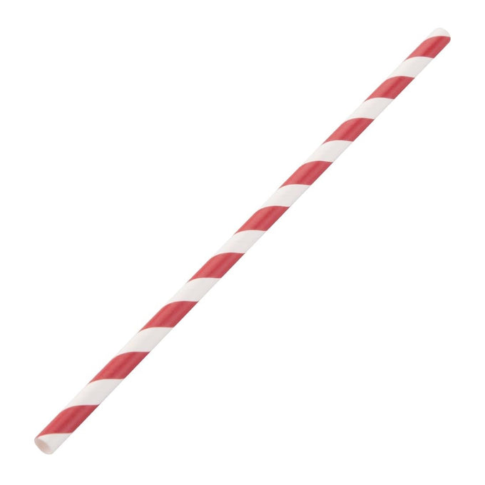 Pailles en papier compostables rayées rouge et blanc (lot de 250) - Fiesta Compostable