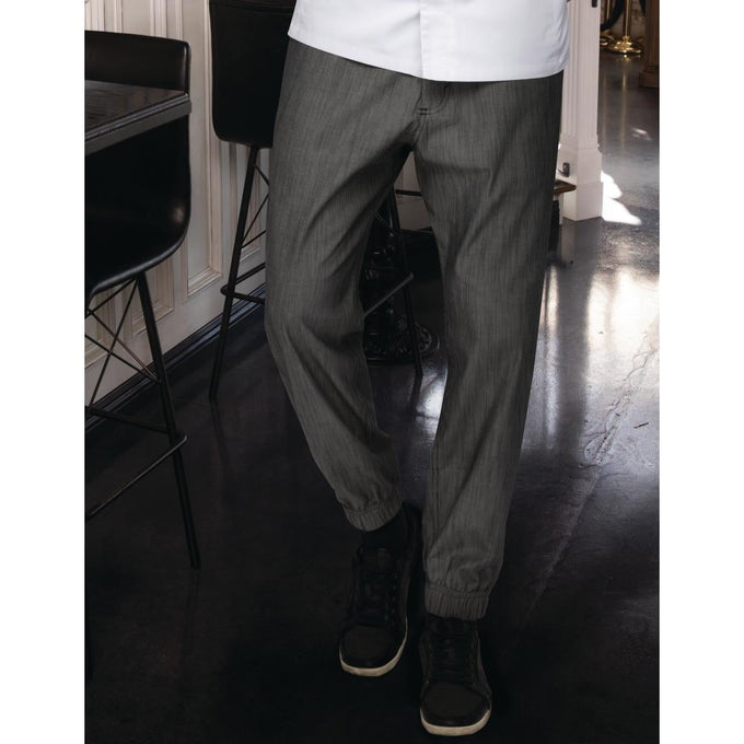 Pantalon de cuisine Works Urban Jogger 257 à fines rayures noires et blanches - Chef Works