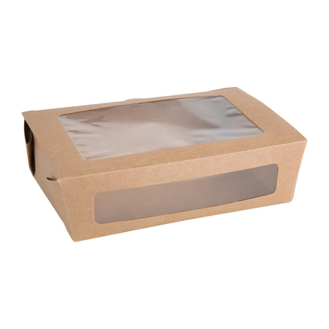 Boîtes salade avec fenêtre PET 1600 ml (lot de 100) - Fiesta Recyclable