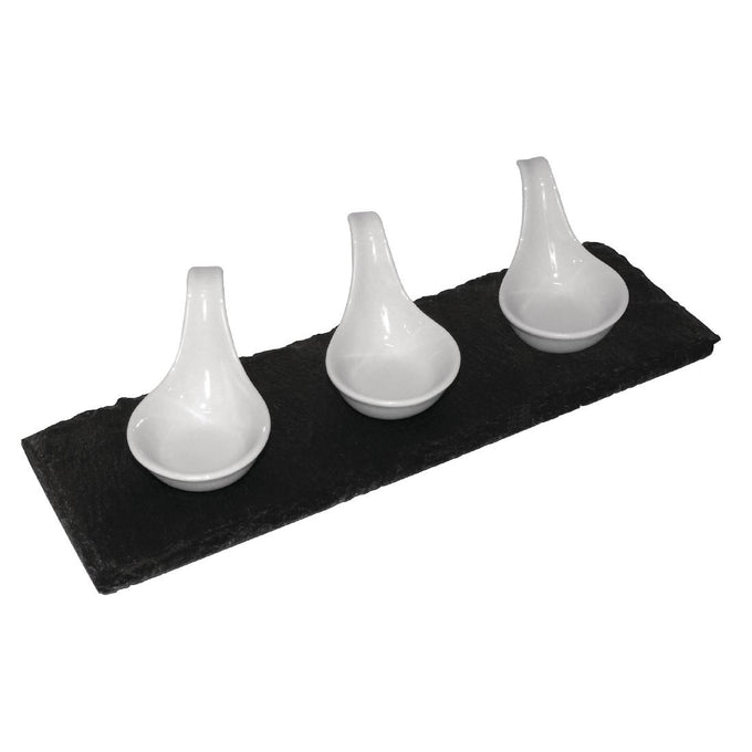 Plateau de présentation en ardoise naturelle 300 × 100 mm (lot de 4) - Olympia