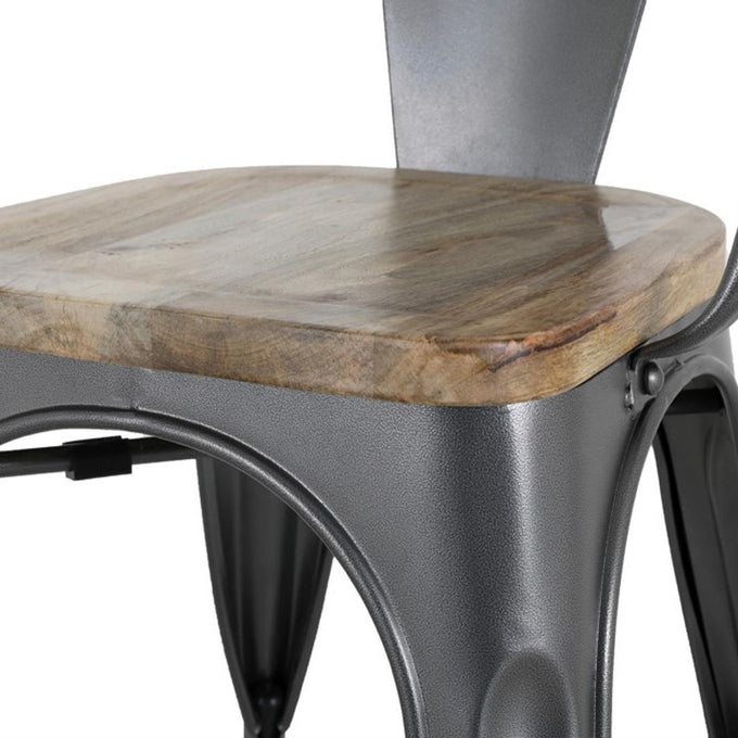Fauteuils gris acier à dossier incurvé avec assise en bois Bistro (lot de 4) - Bolero