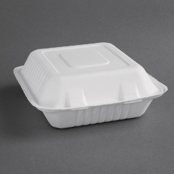 Boîtes avec couvercle à charnière Recyclables en bagasse Recyclable 223 mm (lot de 200) - Fiesta Compostable