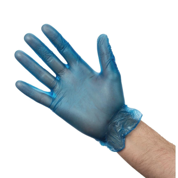 Gants alimentaires en vinyle poudré Hygiplas bleus (lot de 100) - Unicare