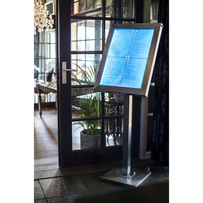 Porte-menu mural à LED couleurs en inox 4xA4 - Securit