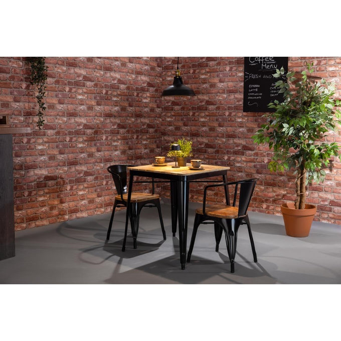 Table à manger à plateau à lattes en bois de manguier et piètement noir Bistro 650 mm - Bolero
