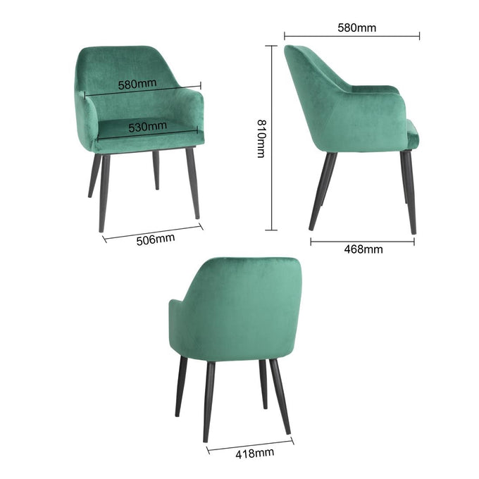 Chaises en velours Lia vertes (lot de 2) - Bolero