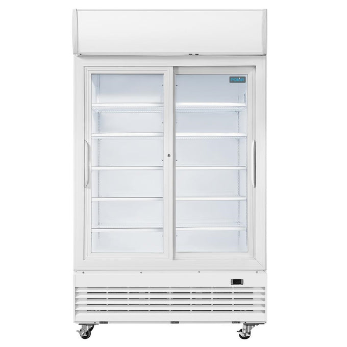 Armoire réfrigérée 2 portes vitrées coulissantes avec caisson lumineux Série G 950 L - Polar