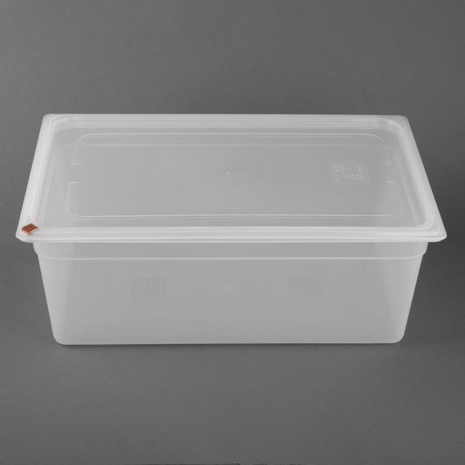 Bacs PP Click GN 1/1 avec couvercles et 7 clips de couleur 200 mm 25,6 L (lot de 2) - Hygiplas