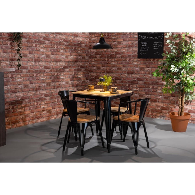 Table à manger à plateau à lattes en bois de manguier et piètement noir Bistro 650 mm - Bolero