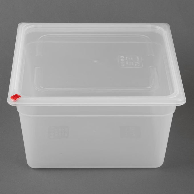 Bacs PP Click GN 2/3 avec couvercles et 7 clips de couleur 200 mm 16,1 L (lot de 4) - Hygiplas