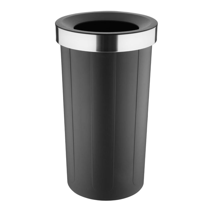 Poubelle ronde noire en polypropylène avec couvercle ouvert 60 L - Bolero