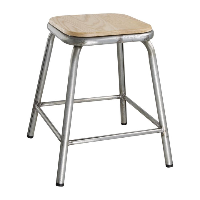 Tabouret bas en acier galvanisé avec assise en bois Cantina (lot de 4) - Bolero