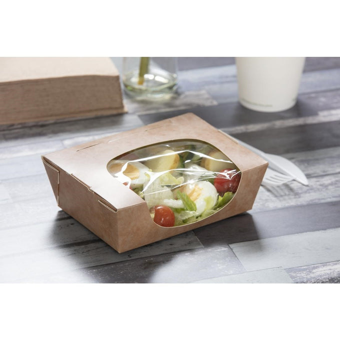Barquettes à salade kraft recyclables avec fenêtre acétate 825 ml (lot de 200) - Colpac