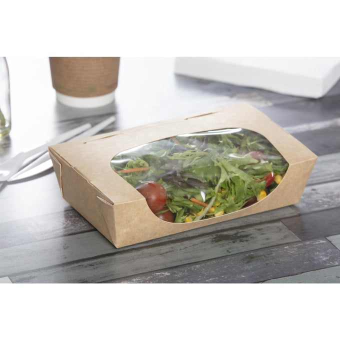 Barquettes à salade kraft recyclables avec fenêtre 1000 ml (lot de 200) - Colpac