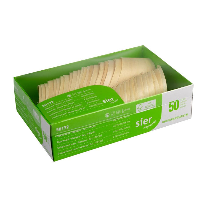Coupelles obliques en bois FSC® 50 ml (lot de 50) - Sier Disposables