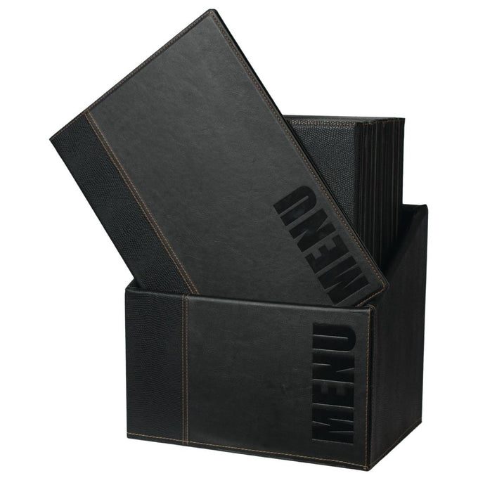 Porte-menus contemporains A4 noirs avec boîte de rangement (lot de 20) - Securit