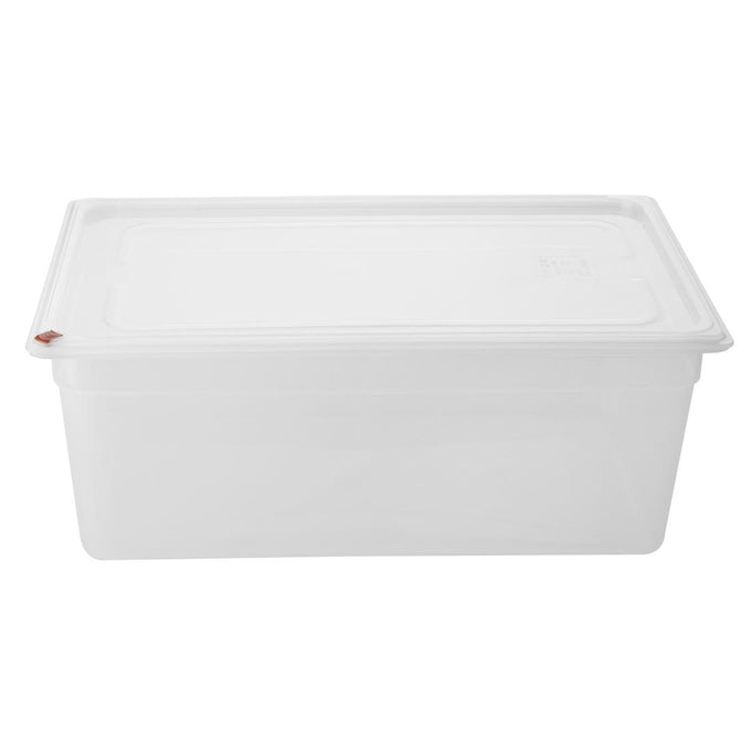 Bacs PP Click GN 1/1 avec couvercles et 7 clips de couleur 200 mm 25,6 L (lot de 2) - Hygiplas
