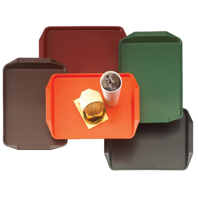 Plateau rectangulaire avec poignées en polypropylène Fast Food rouge 43 cm - Cambro