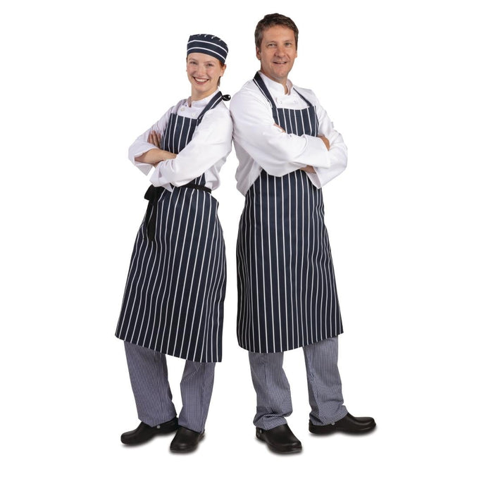 Tablier bavette rayé marine et blanc XL - Whites Chefs Clothing