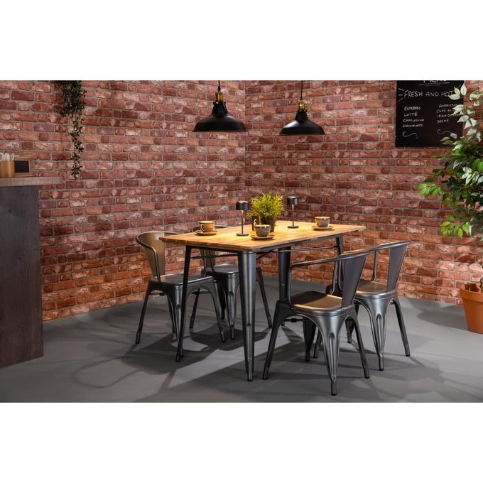 Table à manger à plateau à lattes en bois de manguier et piètement gris acier Bistro 1200 mm - Bolero