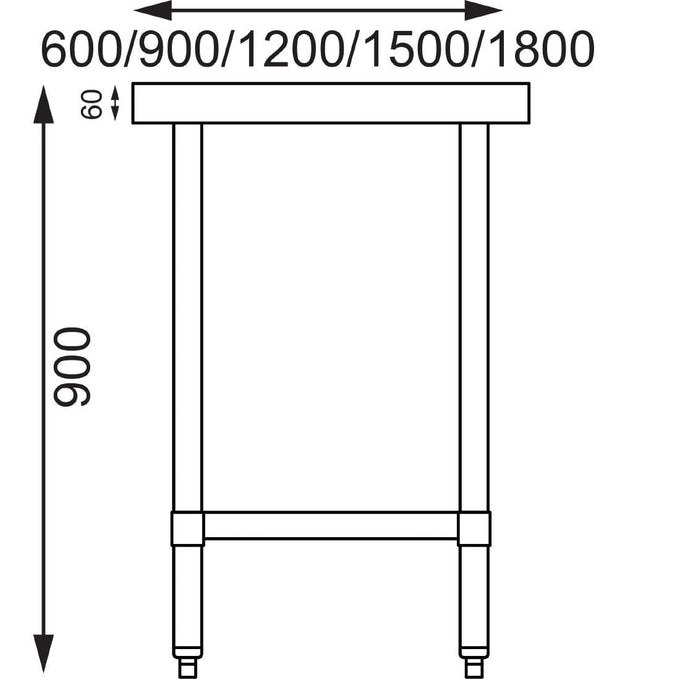 Table de préparation sans rebord en acier inoxydable 1200 × 600 mm - Vogue