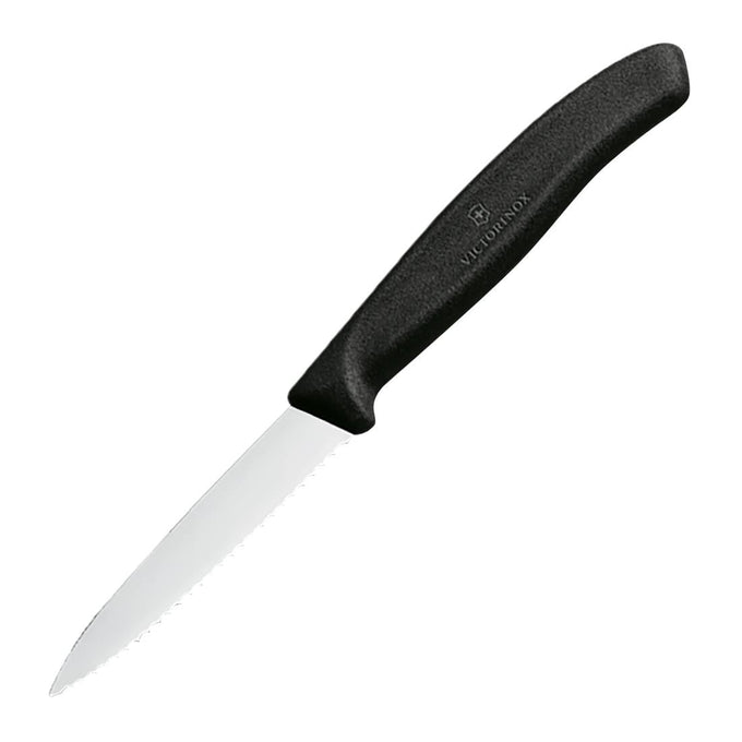 Couteau d'office denté pointu 8 cm noir - Victorinox