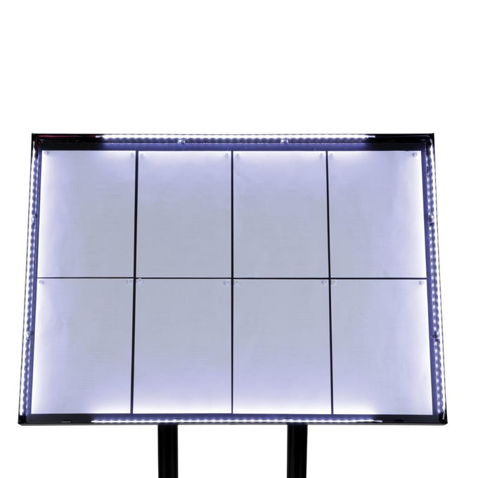 Porte-menu à LED blanches en acier noir 8xA4 avec poteau et socle - Securit