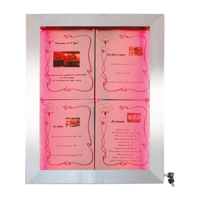Porte-menu mural à LED couleurs en inox 4xA4 - Securit