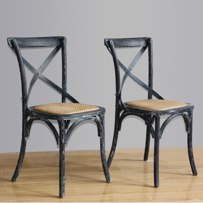 Chaises en bois patiné avec dossier croisé noires (lot de 2) - Bolero