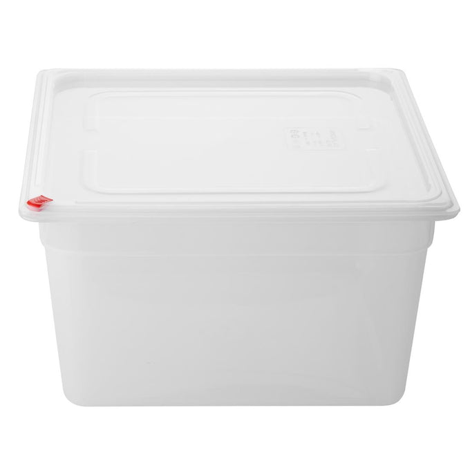 Bacs PP Click GN 2/3 avec couvercles et 7 clips de couleur 200 mm 16,1 L (lot de 4) - Hygiplas