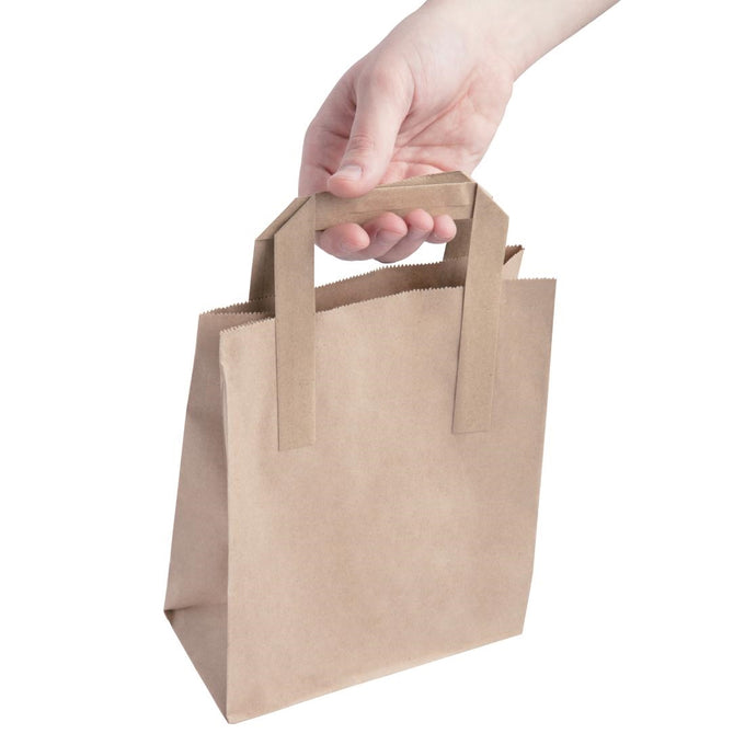 Petits sacs en papier marron à poignées plates Recyclables (lot de 250) - Fiesta Recyclable