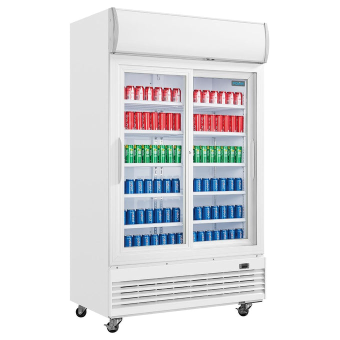 Armoire réfrigérée 2 portes vitrées coulissantes avec caisson lumineux Série G 950 L - Polar