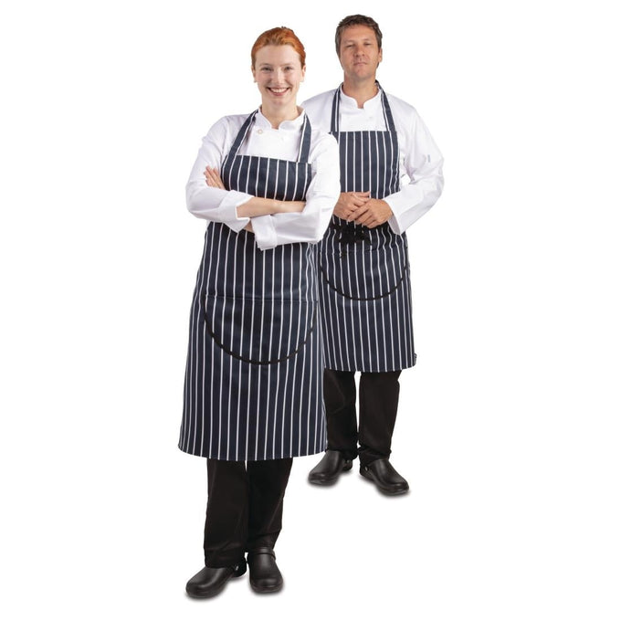 Tablier bavette rayé marine et blanc XL - Whites Chefs Clothing