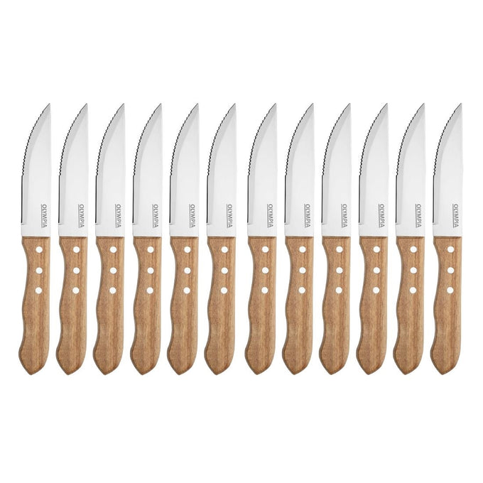 Couteaux à steak manche bois d'acacia 100 % FSC Jumbo 122 mm (lot de 12) - Olympia