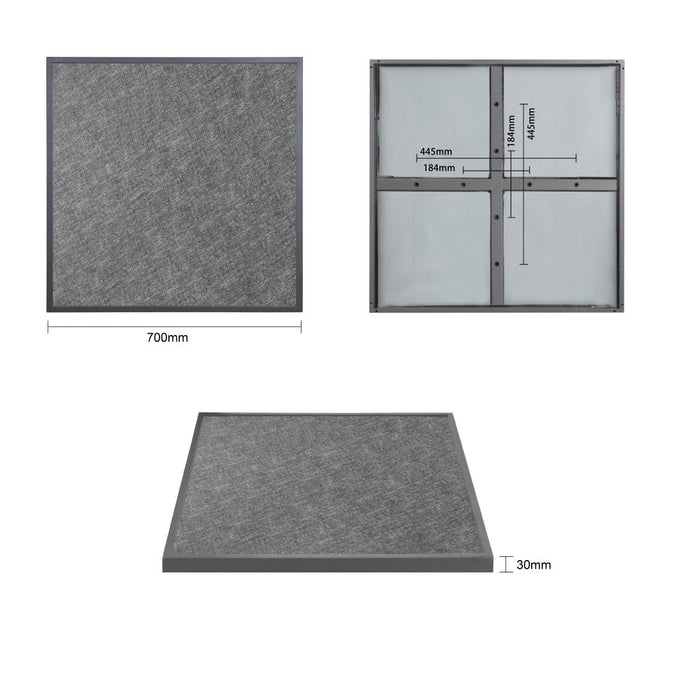 Plateau de table extérieur carré en verre trempé noir brossé bord gris 700 mm - Bolero