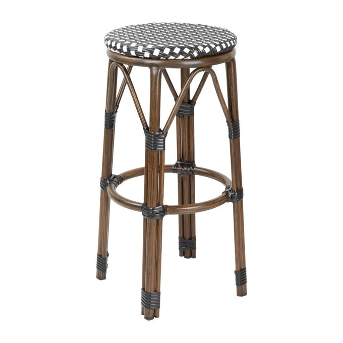 Tabourets de bar en rotin PE style parisien bois foncé noirs (lot de 2) - Bolero