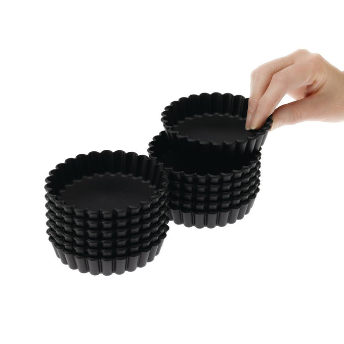 Moules à tartelette ronds cannelés Exoglass 100 mm (lot de 12) - Matfer Bourgeat