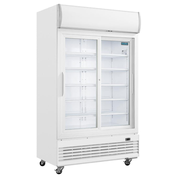 Armoire réfrigérée 2 portes vitrées coulissantes avec caisson lumineux Série G 950 L - Polar