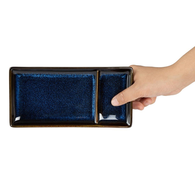 Assiettes à compartiment rectangulaires Luna bleu nuit 204 × 105 mm (lot de 6) - Olympia