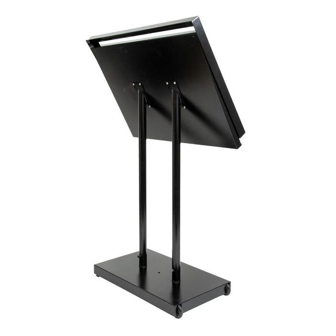 Porte-menu à LED blanches en acier noir 8xA4 avec poteau et socle - Securit